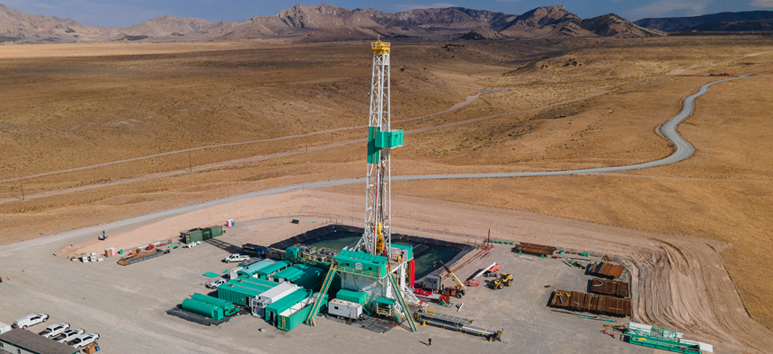 This November 2020 photo shows the drilling rig at the Utah FORGE geothermal project site in Beaver County, Utah.