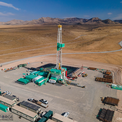                      This November 2020 photo shows the drilling rig at the Utah FORGE geothermal project site in Beaver County, Utah.                