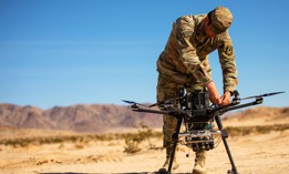 Army Capt. Eric Tatum, assigned to the Army Futures Command's Artificial Intelligence Integration Center, conducts field testing with the Inspired Flight 3 Drone during Project Convergence at Fort Irwin, Calif., Oct. 27, 2022.