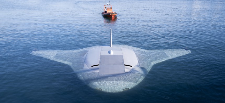 Manta Ray vehicle being towed in preparation for testing (photo courtesy of Northrop Grumman.