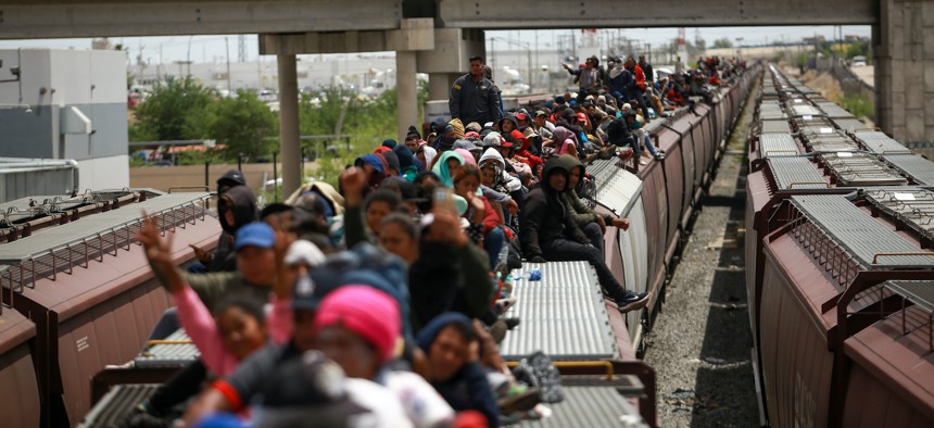 Thousands of migrants arrive to Ciudad Juarez aboard a train from the city of Chihuahua with the intention of passing the Mexico-United States border, on April 24, 2024. 