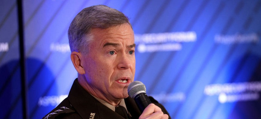 DECEMBER 07: Commander of the U.S. Special Operations Command Army General Bryan Fenton speaks at the Aspen Security Forum on December 07, 2023 in Washington, DC. Fenton spoke on national security threats in the post cold war world