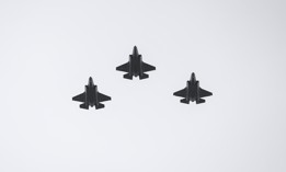 F-35s perform a flyover at Talladega Superspeedway in Alabama, April 21, 2024.