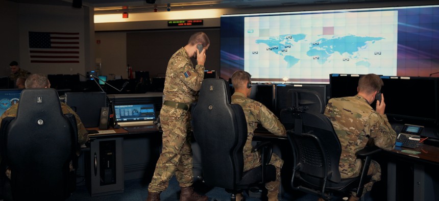 In this 2020 photo, the 2nd Space Warning Squadron Det. 1 operates the Space Based Infrared System satellite constellation from the Mission Control Station at Schriever Air Force Base, Colorado. 