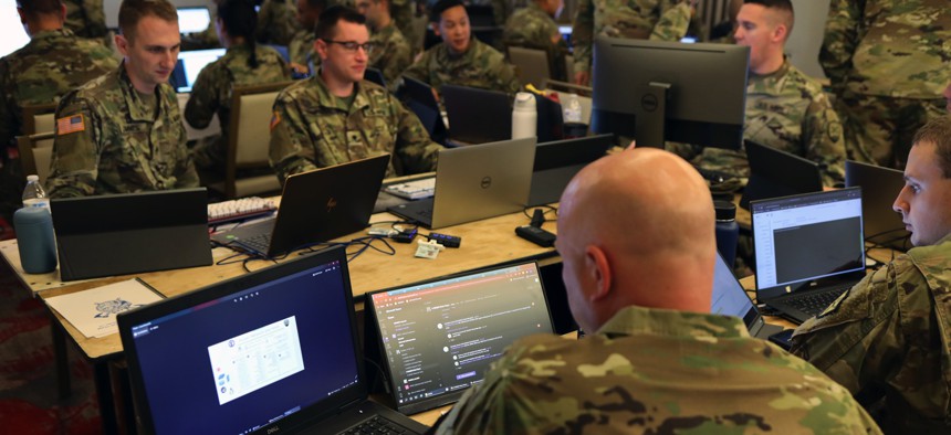 U.S. Army National Guard soldiers from four Cyber Protection Teams completed their validation exercise near U.S. Cyber Command headquarters in Maryland in 2021.