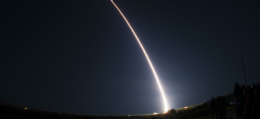 An unarmed Minuteman III intercontinental ballistic missile launches during a developmental test Feb. 5, 2019, at Vandenberg Air Force Base, Calif.