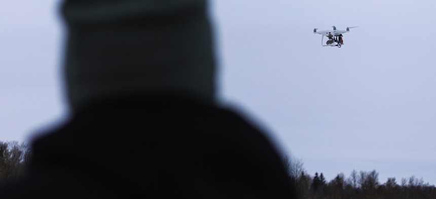 U.S. Army soldiers learn to operate small commercial drones during an exercise near Camp Tapa, Estonia, Feb. 11, 2024.