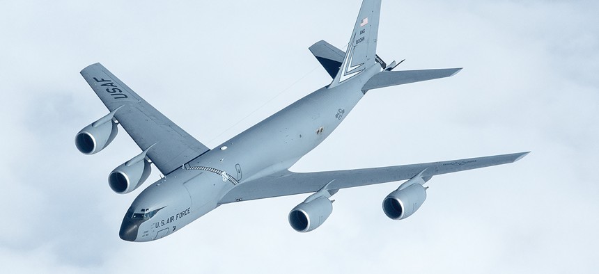 A Michigan Air National Guard KC-135T from the 171st Air Refueling Squadron flies from at Selfridge ANG Base in 2020.