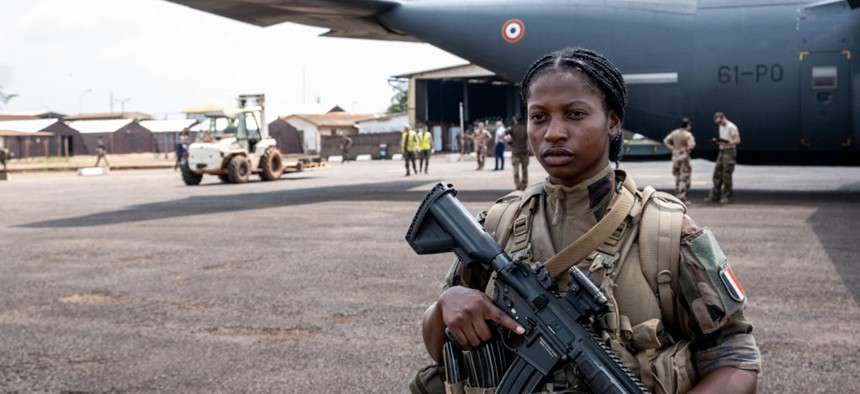 French soldiers prepare to leave Bangui, the capital of the Central African Republic, in December 2022.