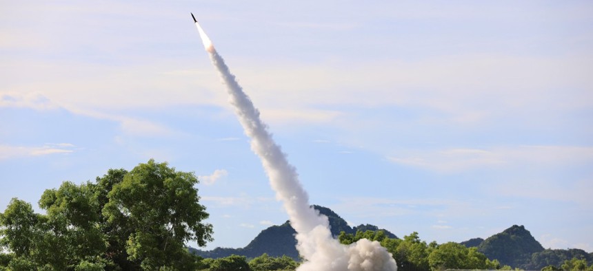 The U.S. Army's 3rd Multi-Domain Task Force and 1-181 Field Artillery Regiment of the Tennessee National Guard used the U.S. Army Autonomous Multi-Domain Launcher to shoot two Precision Strike Missiles on June 16, 2024.