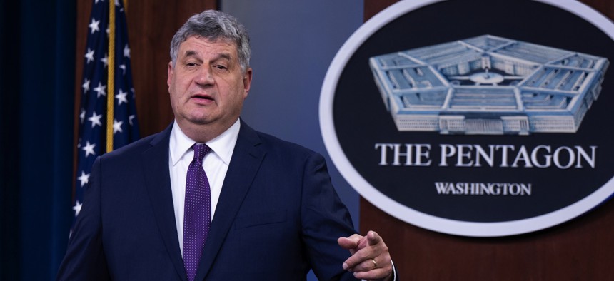 William LaPlante, defense undersecretary for Acquisition and Sustainment, holds a press briefing at the Pentagon on May 6, 2022.