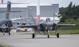 A U.S. Air Force F-35 taxies at Ramstein Air Base in Ramstein-Miesenbach, Germany, on June 6, 2024.