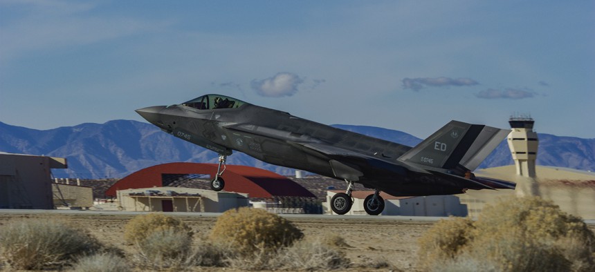 An F-35A takes off from Edwards Air Force Base, California, on January 6, 2023. A developmental test team from the 461st Flight Test Squadron conducted the first flight of an F-35 in the Technology Refresh 3 (TR-3) configuration at the base.