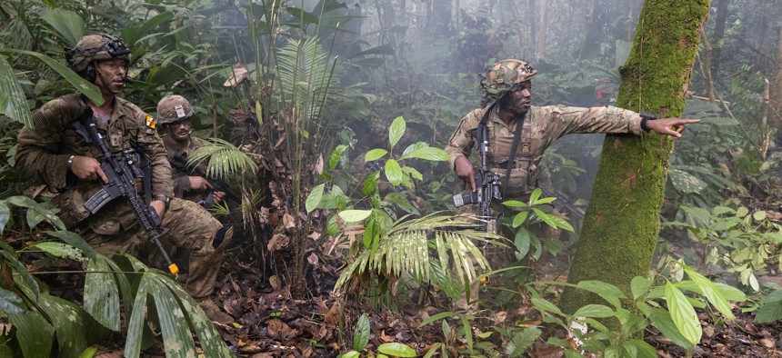 U.S. Army 25th Infantry Division soldiers and the 2nd Battalion Royal Brunei Land Forces conduct a jungle field training exercise together during Pahlawan Warrior 24, June 23-25, 2024, in Tutong, Brunei. 