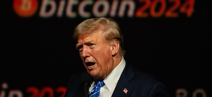 GOP presidential candidate Donald Trump speaks at the Bitcoin 2024 conference in Nashville, Tennessee, on July 27, 2024.