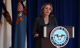 Deputy Defense Secretary Kathleen Hicks speaks at the Pentagon courtyard in September 2023.