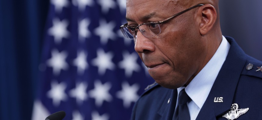 U.S. Chairman of the Joint Chiefs of Staff General Charles Brown participates in a news briefing at the Pentagon on July 25, 2024, in Arlington, Virginia.