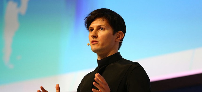 Telegram founder and CEO Pavel Durov delivers his keynote conference during day two of the Mobile World Congress at the Fira Gran Via complex in Barcelona, Spain on February 23, 2016. 