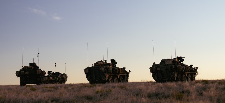 Soldiers assigned to 1st Stryker Brigade Combat Team, 4th Infantry Division secure a deliberate battle position—following an in-stride breach—during the Division’s Lethal Ivy training exercise at Piñon Canyon Maneuver Site, Colorado, on August 28, 2024. 