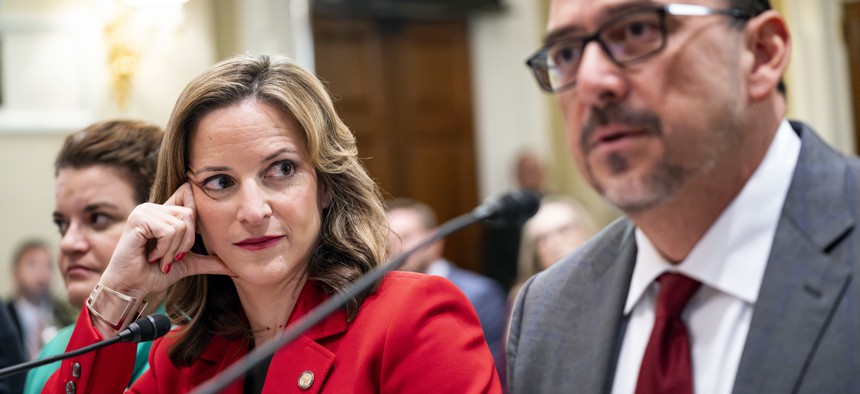 Michigan Secretary of State Jocelyn Benson looks on as Arizona Secretary of State Adrian Fontes speaks during a House Administration Committee hearing on "American Confidence in Elections" on September 11, 2024 in Washington.