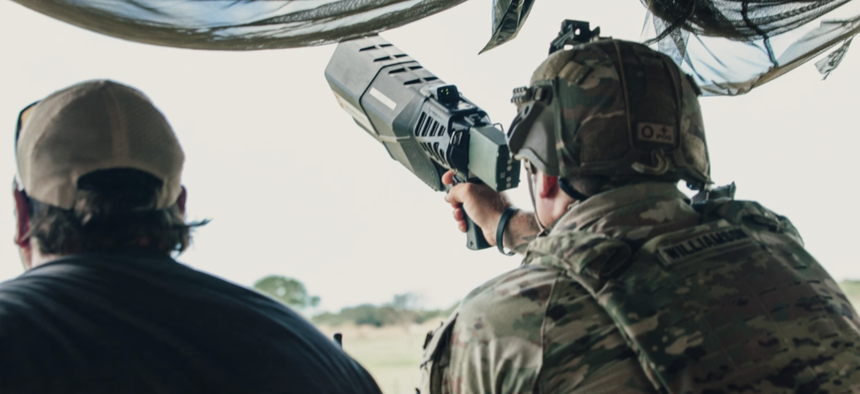 U.S. Army soldiers with Task Force Paxton, Pennsylvania National Guard, assigned to the Combined Joint Task Force - Horn of Africa, conduct anti-drone operations during a joint base defense exercise at a Cooperative Security Location (CSL) in Kenya on Aug. 28, 2024.