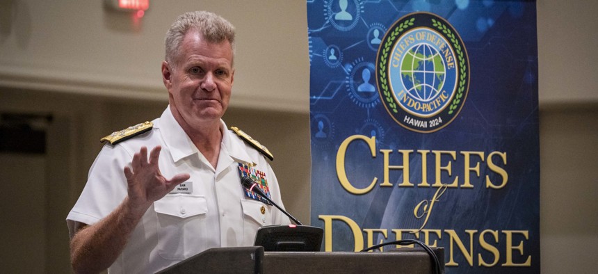 Adm. Samuel J. Paparo, commander of U.S. Indo-Pacific Command, speaks at the 26th annual Indo-Pacific Chiefs of Defense conference, in Kona, Hawaii, Sept. 19, 2024.