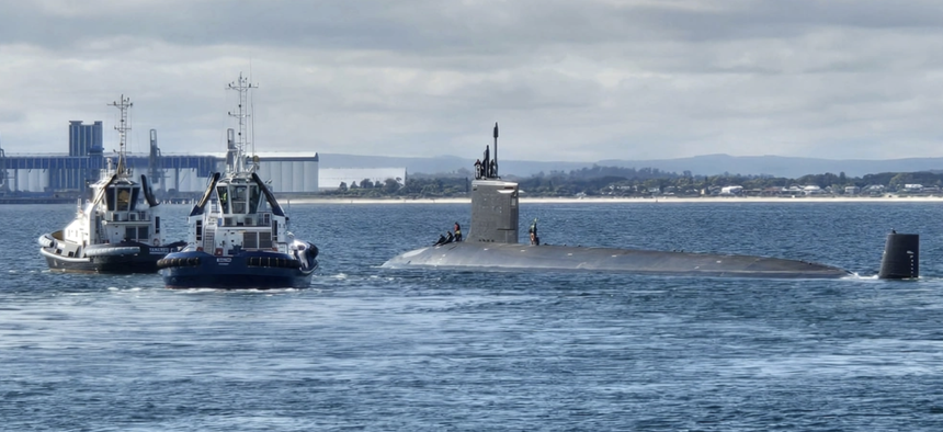 USS Hawaii (SSN 776) departs HMAS Stirling Sept. 10, 2024, marking the conclusion of a historic submarine maintenance period in Western Australia as part of AUKUS. 