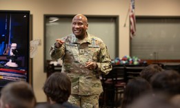 Then-Brig. Gen. Devin Pepper spoke with STEM students at a school in Colorado Springs, Colo., in January 2024.