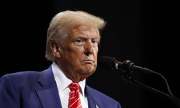 GOP presidential candidate Donald Trump delivers remarks during a campaign rally at the Cobb Energy Performing Arts Centre on October 15, 2024, in Atlanta, Georgia.