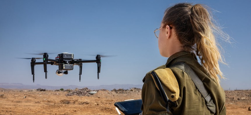 Drone pilot Maya O'Daly on July 30, 2019, at an army base in  Israel.