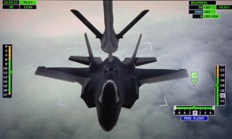 The control screen of a French Air Force Airbus A330 MRTT aerial tanker shows a U.S. F-35 taking on fuel over Greek territorial waters during the Ramstein Flag 2024 exercise on October 4, 2024.