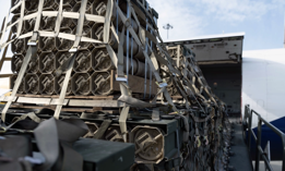 Ukraine-bound munitions are loaded onto a Boeing 747 at Travis Air Force Base, California, April 26, 2022.