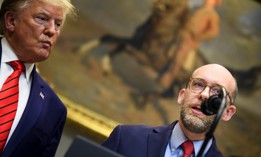 President Donald Trump listens while acting OMB Director Russell Vought speaks during an executive order signing regarding federal regulations in the Roosevelt Room of the White House October 9, 2019, in Washington, DC. 