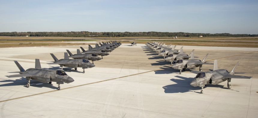 F-35Bs on the flightlight at Marine Corps Air Station Beaufort, Nov. 24, 2020. 