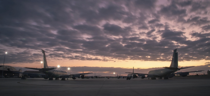 KC-135 Stratotanker aircraft on the flight line at MacDill Air Force Base, Florida, Nov. 9, 2021. 