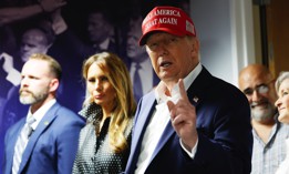 Donald Trump thanks his staff at his campaign headquarters on Election Day, November 5, 2024, in West Palm Beach, Florida.