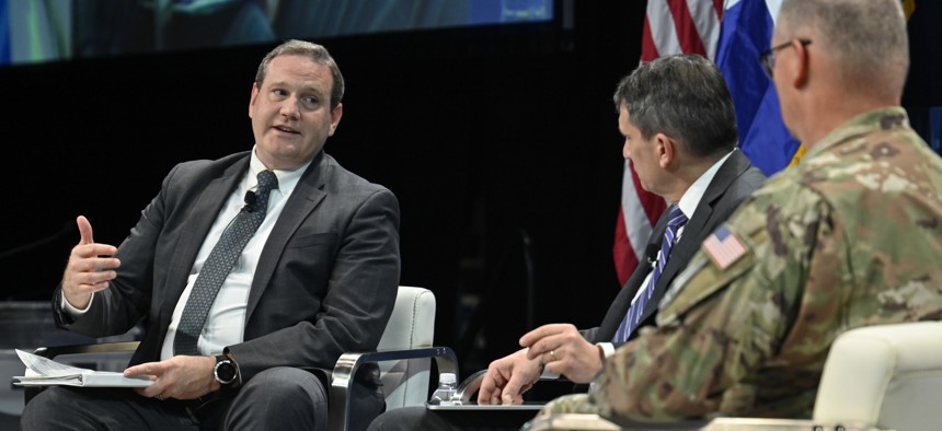 Andrew Hunter, assistant secretary of the Air Force for acquisition, technology and logistics, speaks at a 2023 event.