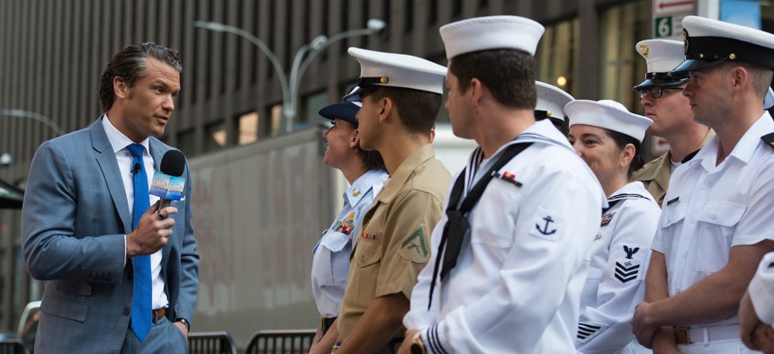 Pete Hegseth speaks with service members on "Fox and Friends In the Morning" during Fleet Week New York 2019. 