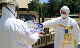 U.S. soldiers perform nuclear forensics ground collection during an exercise in Mississippi in spring 2024. 