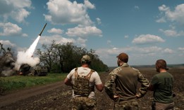 A Ukrainian M142 HIMARS in Donetsk Oblast fires on a Russian position near Bakhmut on May 18, 2023.