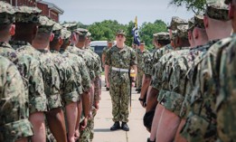 Recruits stand in formation at U.S. Navy boot camp, in Great Lakes, Ill. 