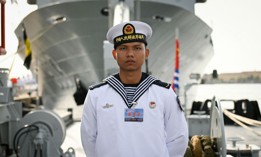 This picture taken during a media tour shows personnel onboard the People's Liberation Army Navy's Hongzehu comprehensive submarine rescue ship during an open day to mark the navy's 75th anniversary, at a port in Qingdao, China's Shandong province on April 20, 2024.