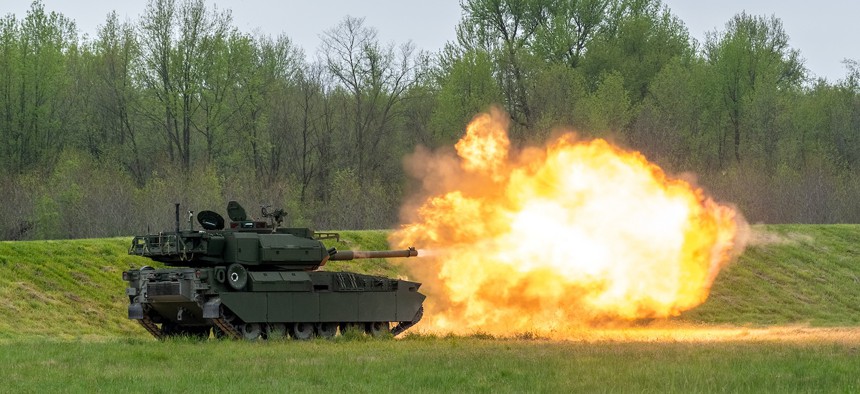 A live fire demonstration of the M10 Booker in Aberdeen, Md., April 18, 2024. 