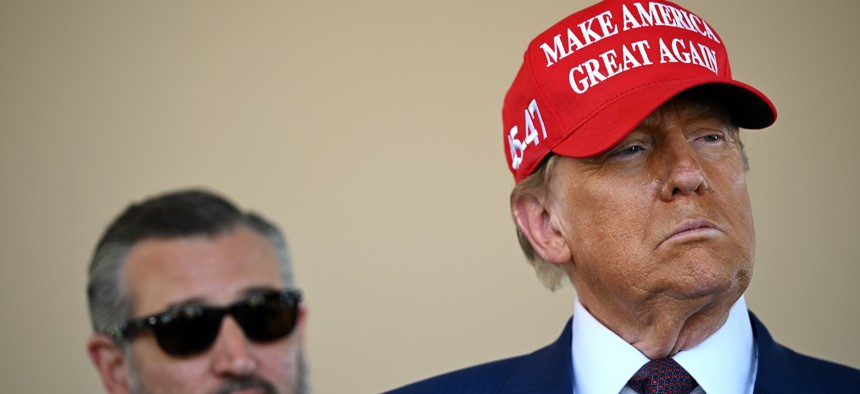 U.S. President-elect Donald Trump and Sen. Ted Cruz (R-TX) at the launch of the sixth test flight of the SpaceX Starship rocket on November 19, 2024 in Brownsville, Texas. 