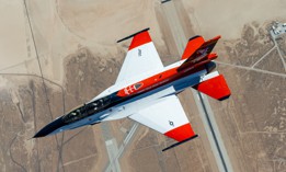 A 2022 photo of the Air Force Test Pilot School's X-62A VISTA jet, an F-16 modified to be flown by artificial intelligence.