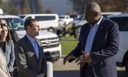 Defense Secretary Lloyd Austin meets with Defense Innovation Unit Director Doug Beck at DIU headquarters, Mountain View, Calif., Dec. 6, 2024. 