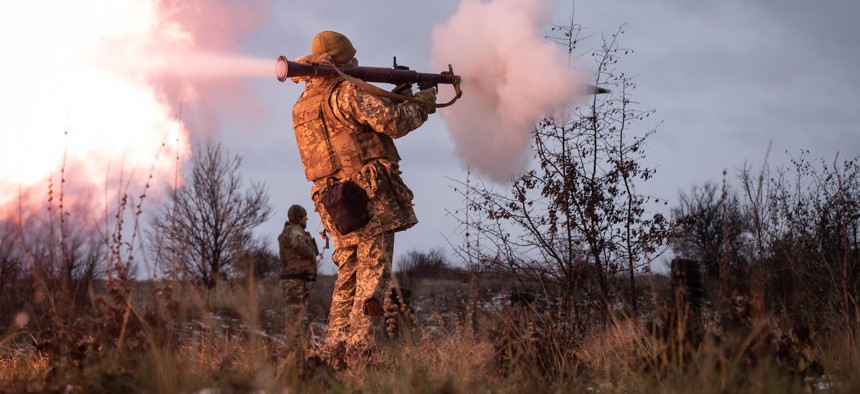 A Ukrainian serviceman of 24th brigade fires a RPG during a training exercise on December 15, 2024 in Donetsk Oblast, Ukraine. 