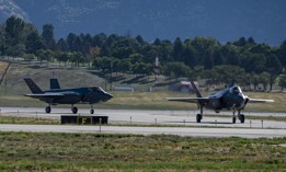 Two U.S. Air Force F-35 Lightning IIs from the 388th Fighter Wing at Hill AFB taxi to the runway for takeoff to participate in a training mission at the Utah test and training range on September 20, 2024. 