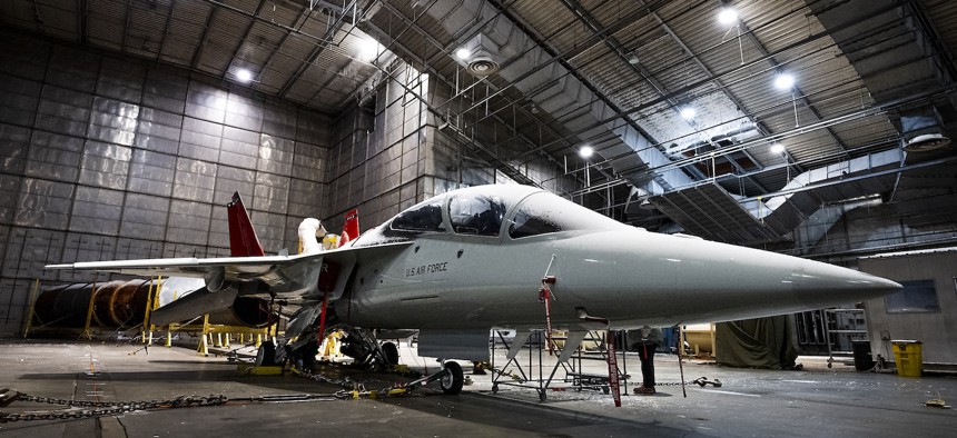 A T-7A Red Hawk sits in a frozen McKinley Climatic Lab chamber Jan. 29, 2024 at Eglin Air Force Base, Florida.