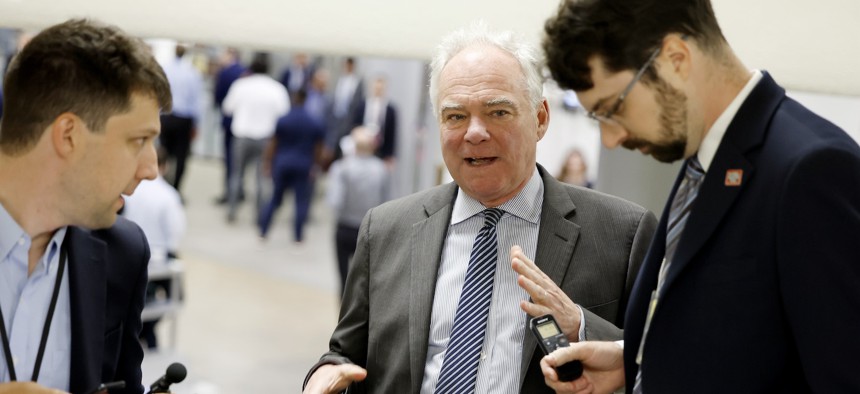 Sen. Tim Kaine speaks to reporters on June 20, 2024.